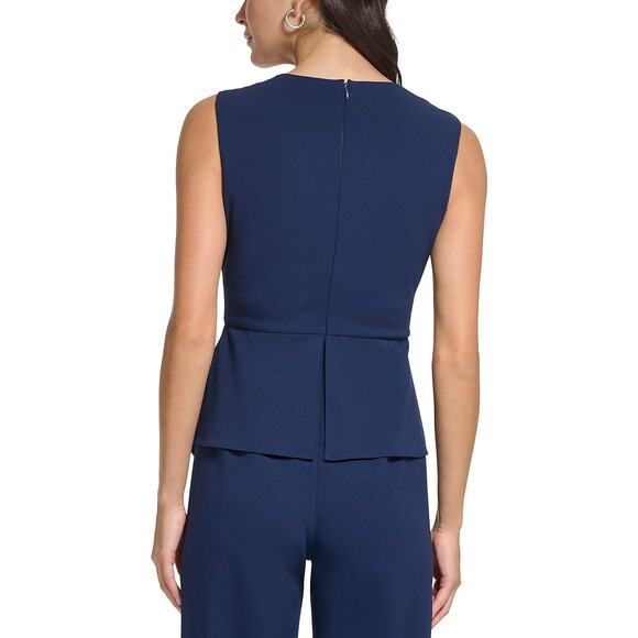 NWT - DKNY Women's Sleeveless Side-Draped Wide-Leg Jumpsuit - Navy - 10 - Picture 4 of 10